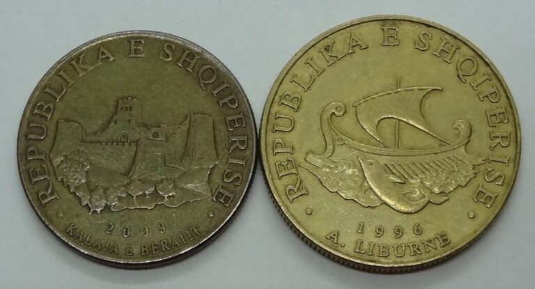 Read more about the article ALBANIA  2009 10-LEKE and 1996 20-LEKE  LOT OF 2 COINS  KM# 77 and 78