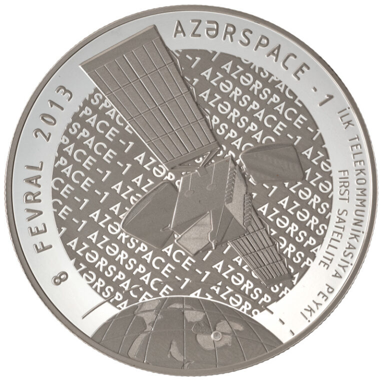 Read more about the article 5 MANAT 2015 AZERBAIJAN PROOF 0.999 SILVER COIN First Satellite * AZERSPACE *