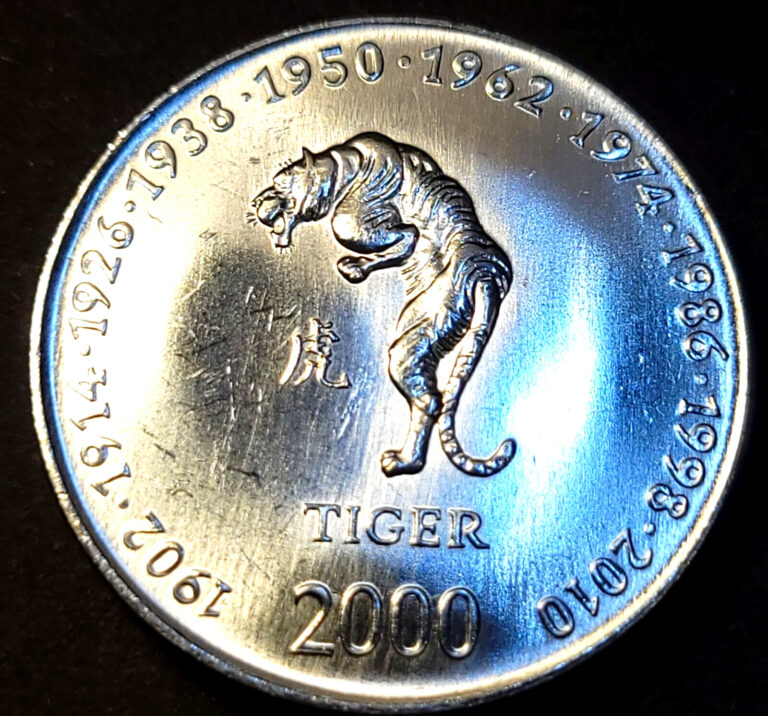 Read more about the article 2000 Somalia  10 Shillings  “Tiger”  UNC Coin KM#774 – 25mm Africa Animal Coin