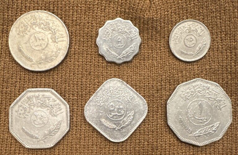 Read more about the article 6 Iraq Coins 5 Fills to 1 dinar used 1981 palm tree