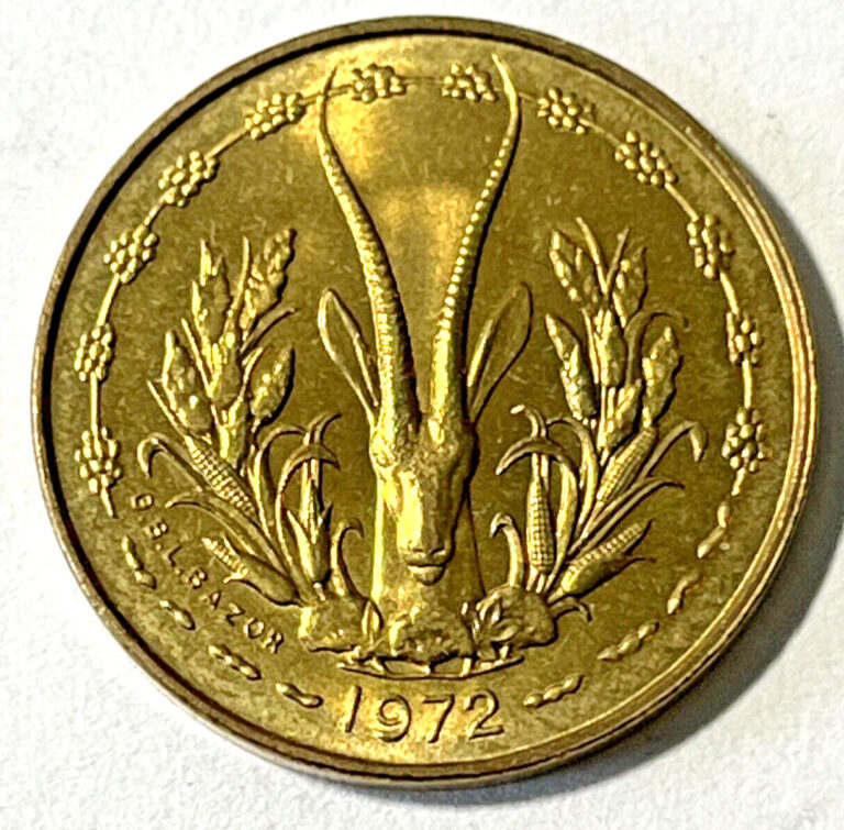 Read more about the article 1972 West African States 5 francs Coin Ivory Coast Hen Africa Gazelle Wildlife