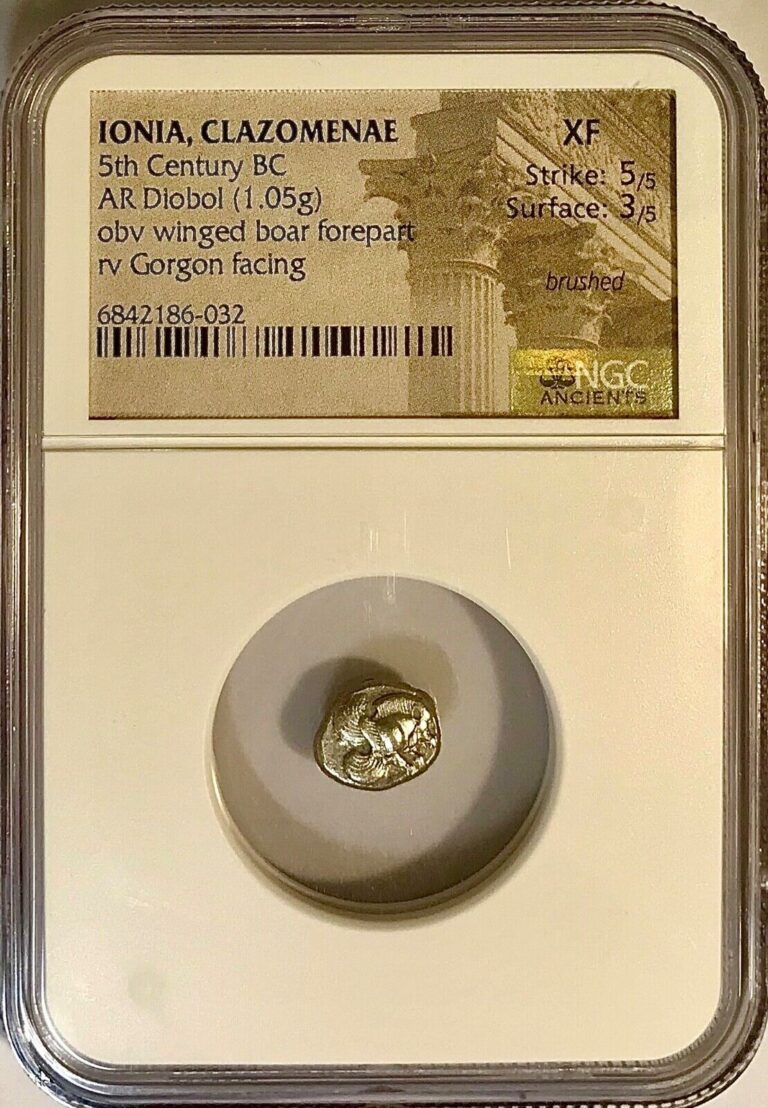 Read more about the article Ancient Greek Silver Coin 5th Century BC IONIA Clazomenae AR Diobol NGC XF