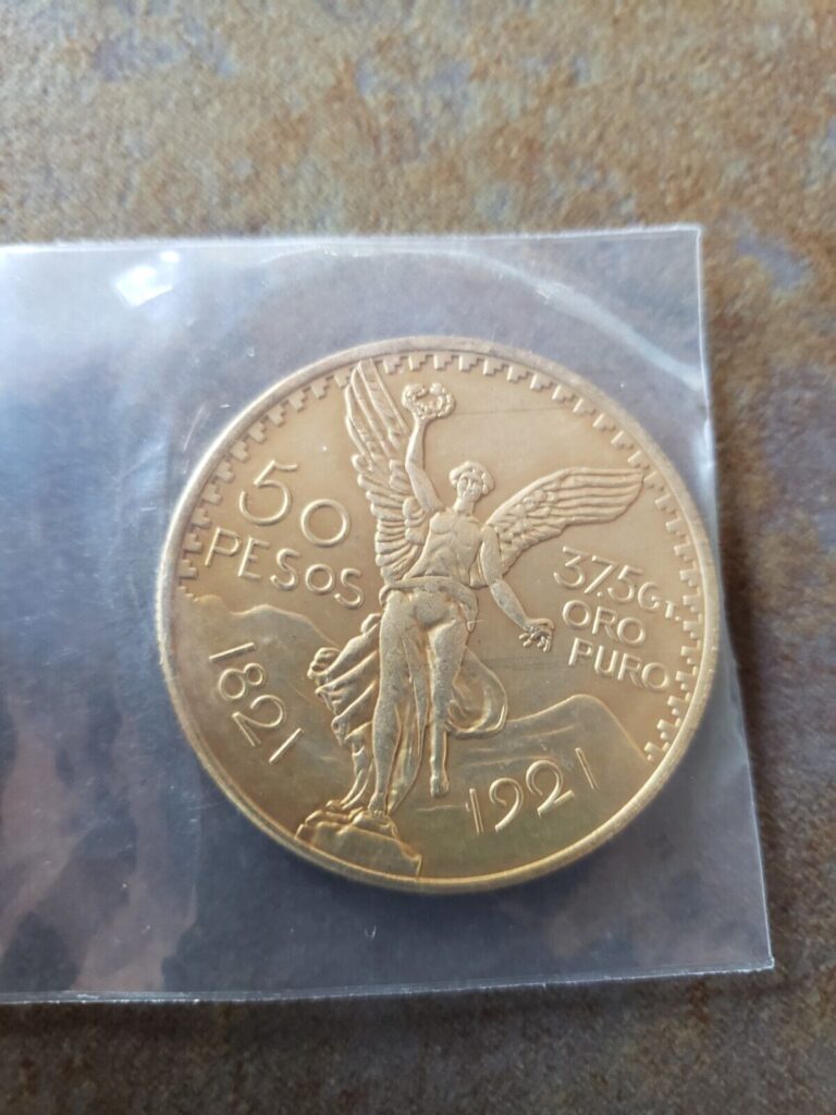 Read more about the article Lot 156 1821-1921 1943 1947 Centenario Mexican 50 Pesos Mexican Gold Coin