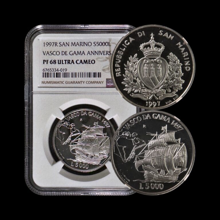 Read more about the article SAN MARINO. 1997  5000 Lire  Silver – NGC PF68 – Great Navigators  Vasco da Gama