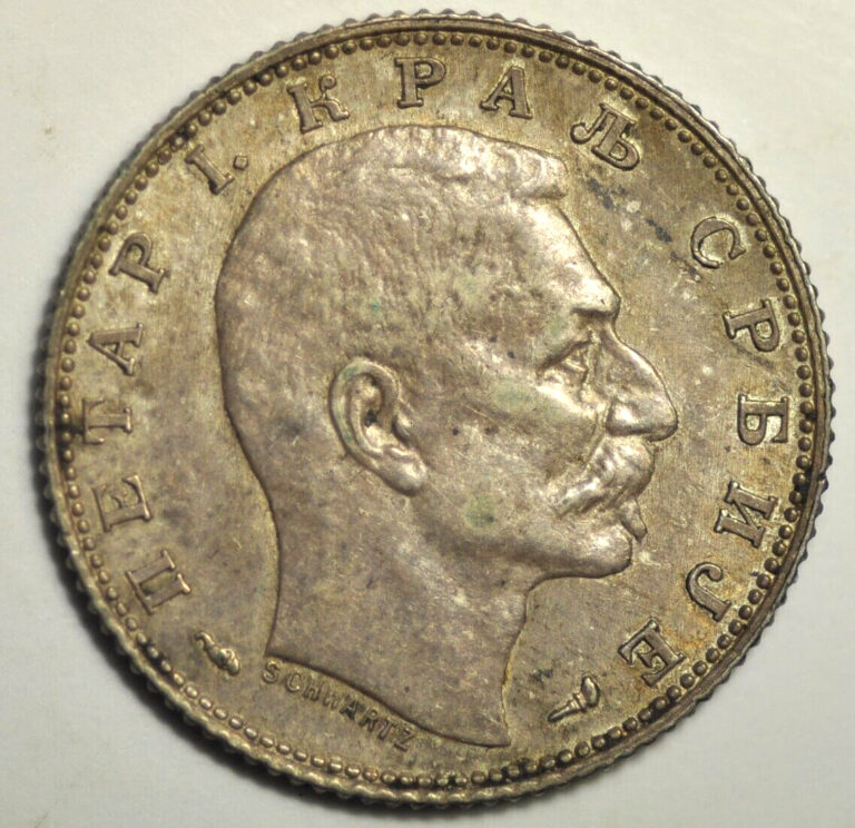 Read more about the article mw17432 Serbia; Silver Dinar 1915  Peter I  Coin Die Alignment KM#25.3  SCARCE !