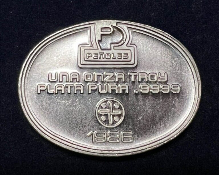 Read more about the article 1986 Mexico Una Onza Troy Plata Pura .9999 Penoles Durango Rare Oval Round