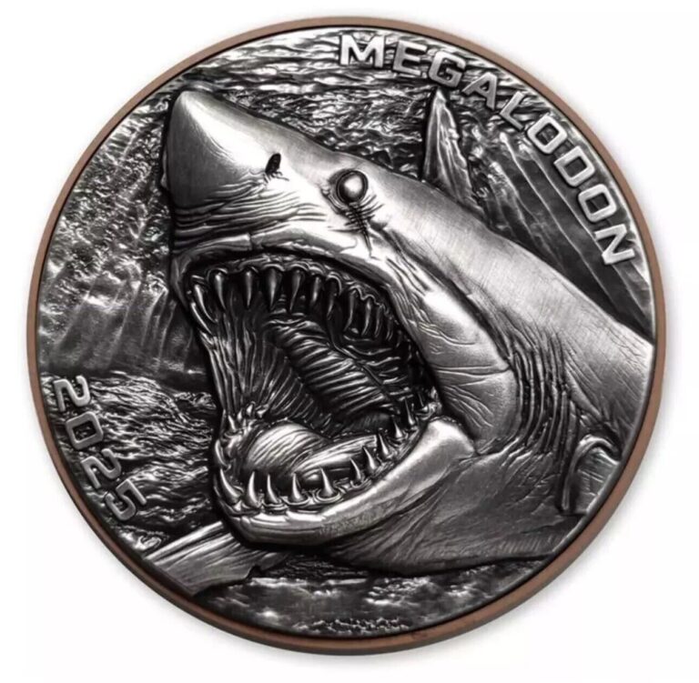 Read more about the article 2025 Vanuatu Double Silver Giant Megalodon Shark 10g Silver Coin/ 145g Copper