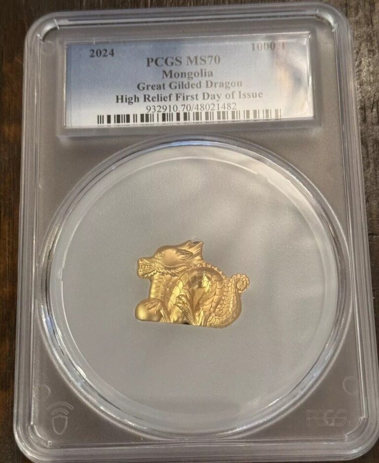 Read more about the article 2024 Lunar Series Gilt Mongolia 1000T Dragon 1oz Silver – PCGS MS70  1124