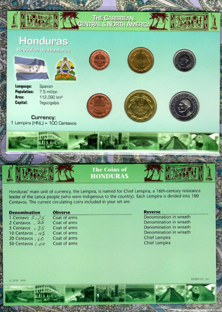 Read more about the article Littleton World Coin Set Honduras UNC w/card 1956-1999 2 centavos 1956