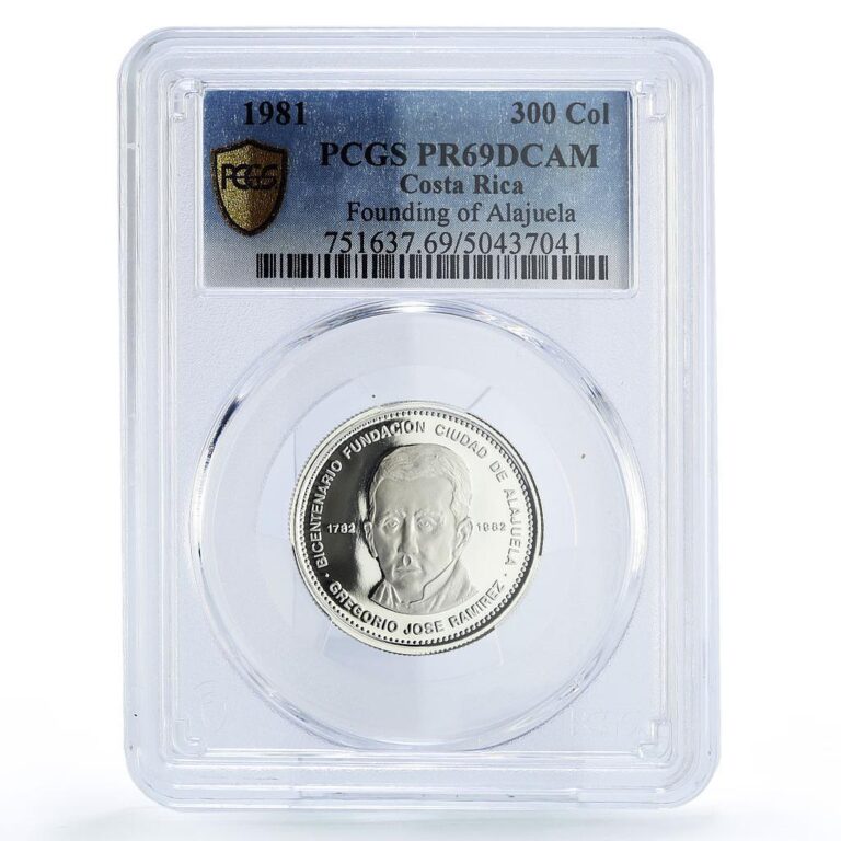 Read more about the article Costa Rica 300 colones Alajuela Founding Jose Ramirez PR69 PCGS silver coin 1981