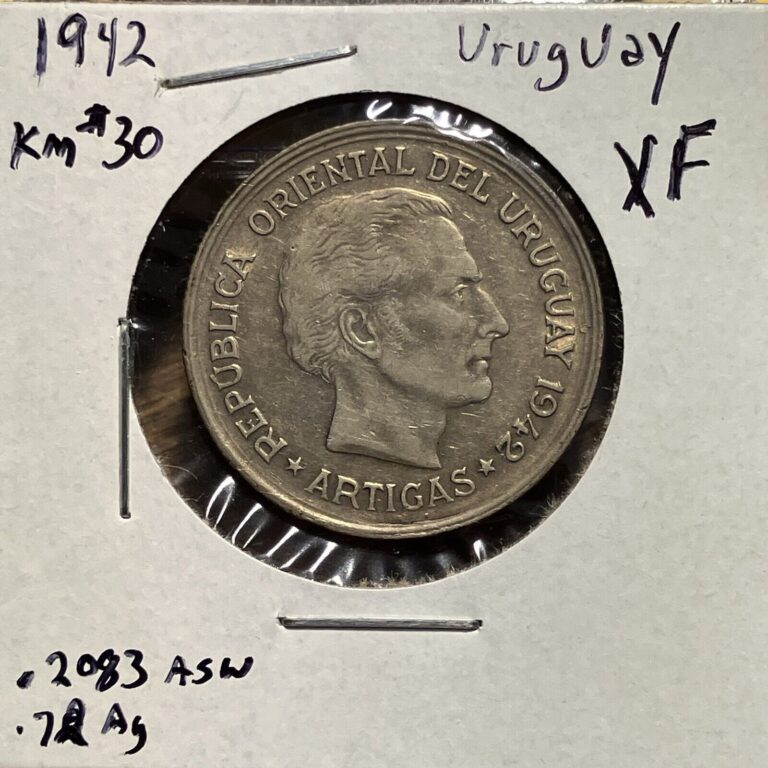 Read more about the article 1942 URUGUAY – KM#30 – 1 SILVER PESO – XF CONDITION