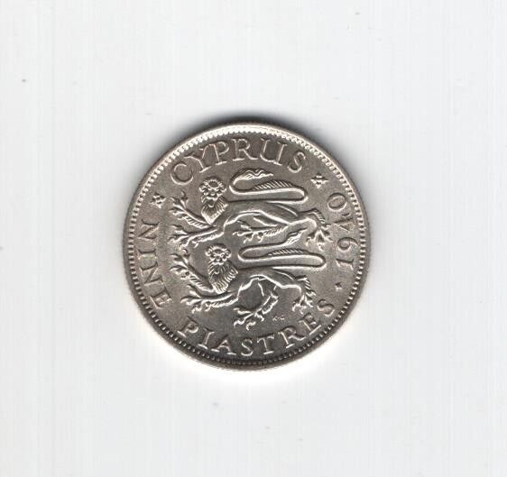 Read more about the article CYPRUS 1940 KGVI 9 PIASTRES SILVER COIN EXTF – AUNC