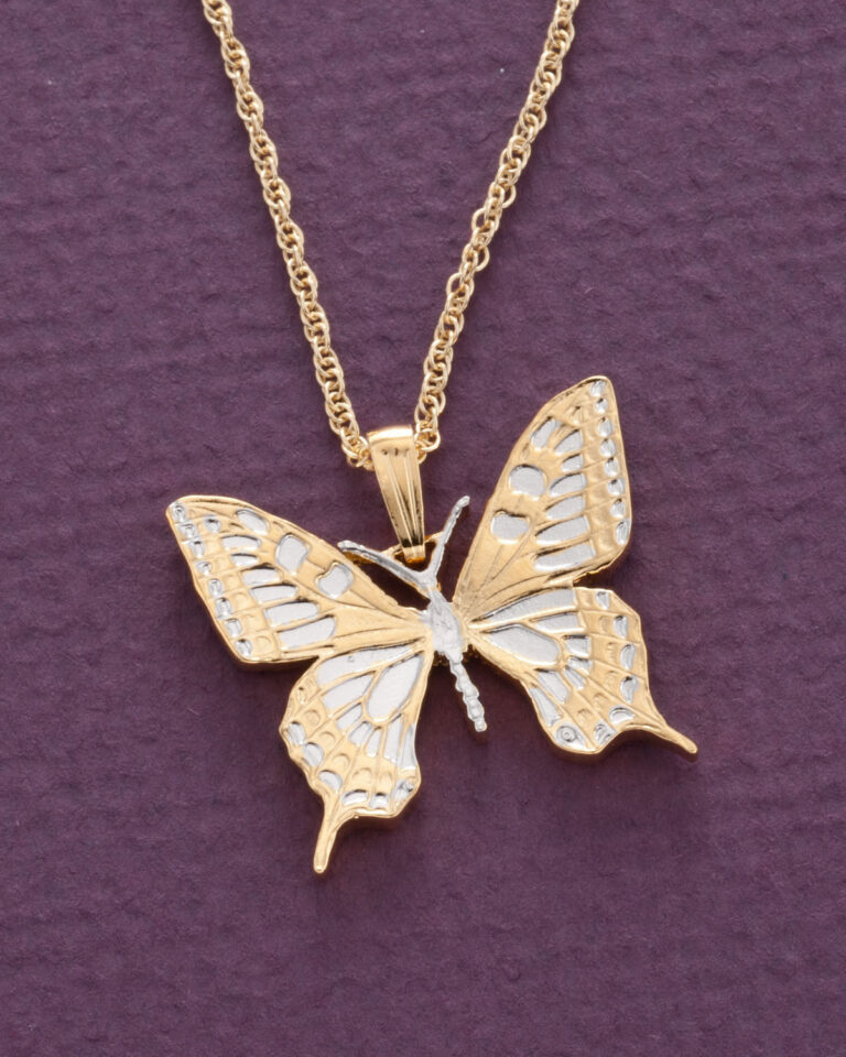 Read more about the article Butterfly Pendant and Necklace Slovakia Cut Coin 1″ Diameter ( # 605 B )