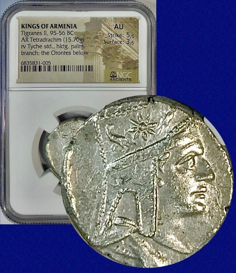 Read more about the article Large Ancient Greek Silver Coin Tigranes II 95-56 BC Armenia Tetradrachm NGC AU