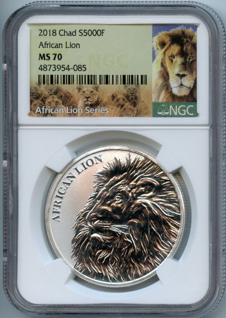 Read more about the article 2018 NGC MS70 Chad African Lion 1 oz .999 Silver S 5000 Francs