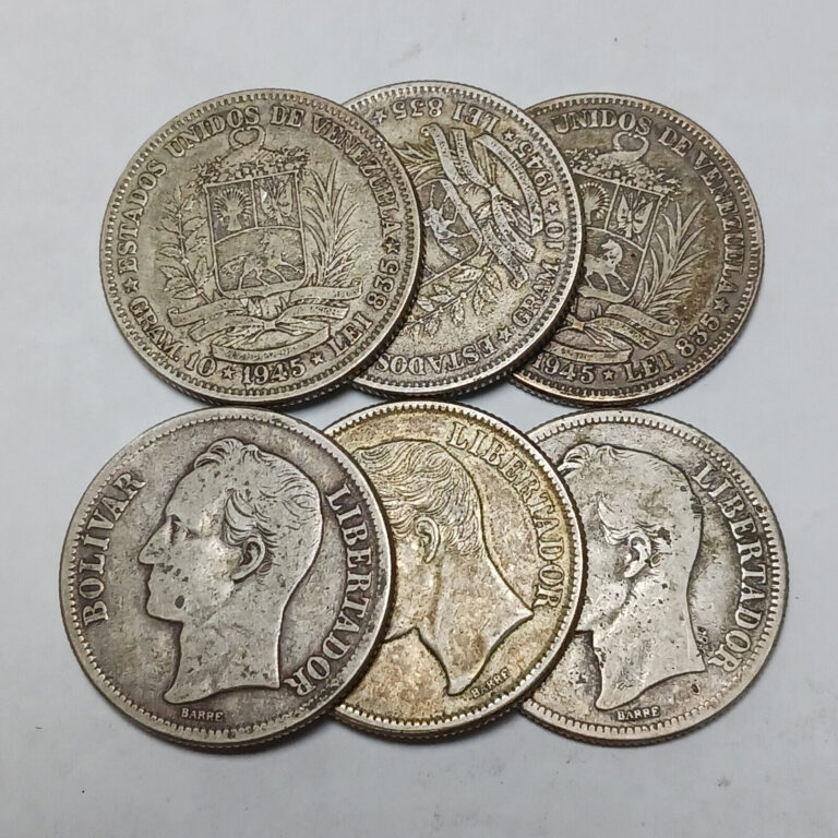 Read more about the article 1x 1945 Venezuela 2 Bolivares – One Silver Coin – Simon Bolivar Liberator