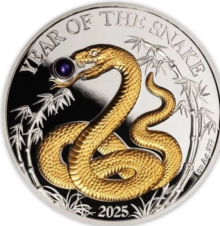 Read more about the article 2025 Vanuatu Lunar Year of the Snake 1 oz Silver Proof Coin w/Pearl Insert