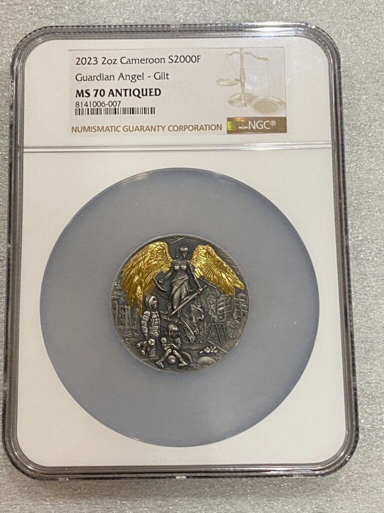 Read more about the article 2022 Cameroon Guardian Angel Gilt 2 oz Silver Antique Coin MS 70 Ultra High Relf