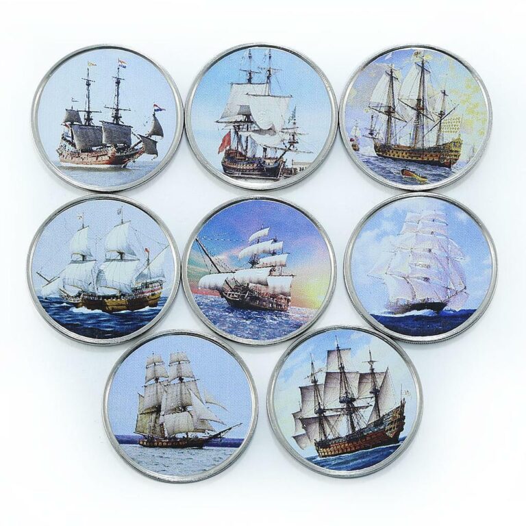 Read more about the article Somalia set of 7 coins Ships Sailboats colorized souvenir set 2014