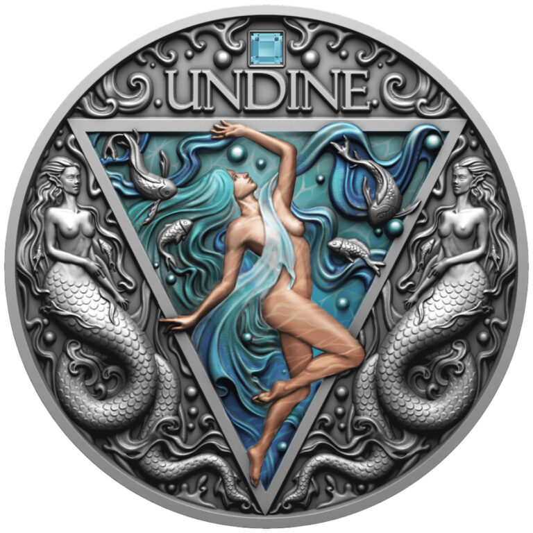 Read more about the article 2024 Cameroon Four Elementals Undine 2 oz Silver Antiqued Colorized Coin