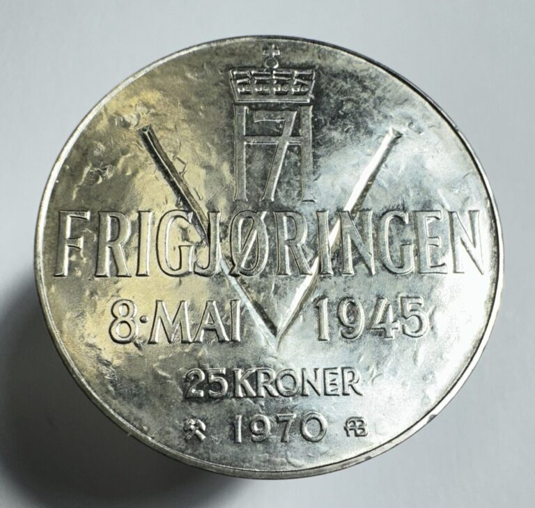 Read more about the article NORWAY 1970 SILVER  25 KRONER 25th ANNIVERSARY LIBERATION V COIN -0146