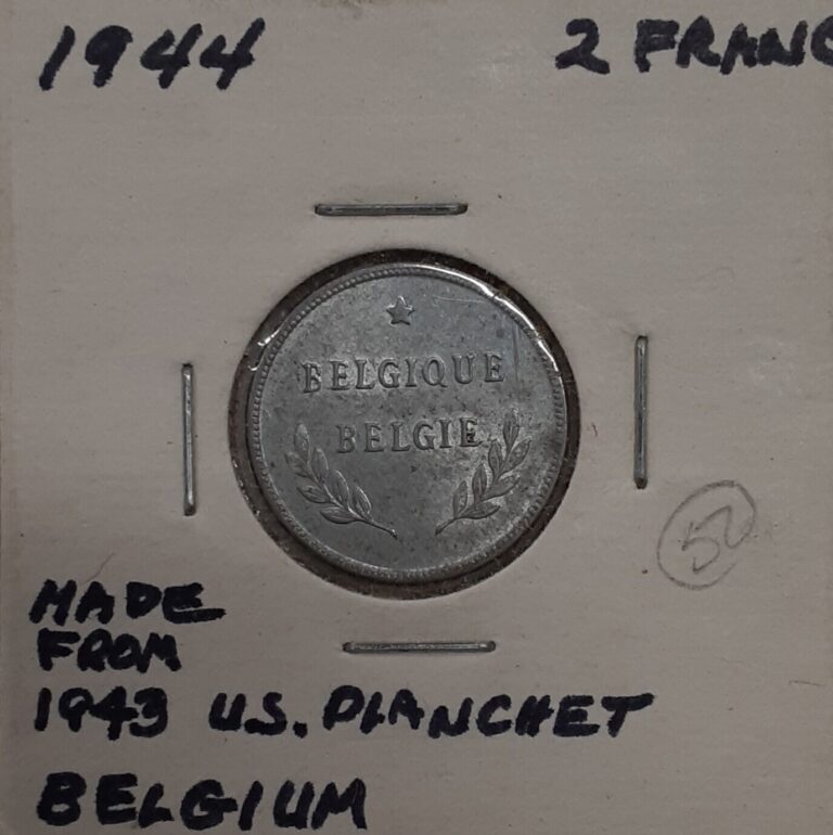 Read more about the article 1944 Belgium 2 Francs Allied Occupation Coins on Steel Cent Planchets  AU/UNC