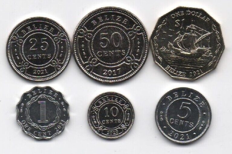 Read more about the article Belize – set 6 coins 1 5 10 25 50 Cents 1 Dollar 2017 – 2021 UNC