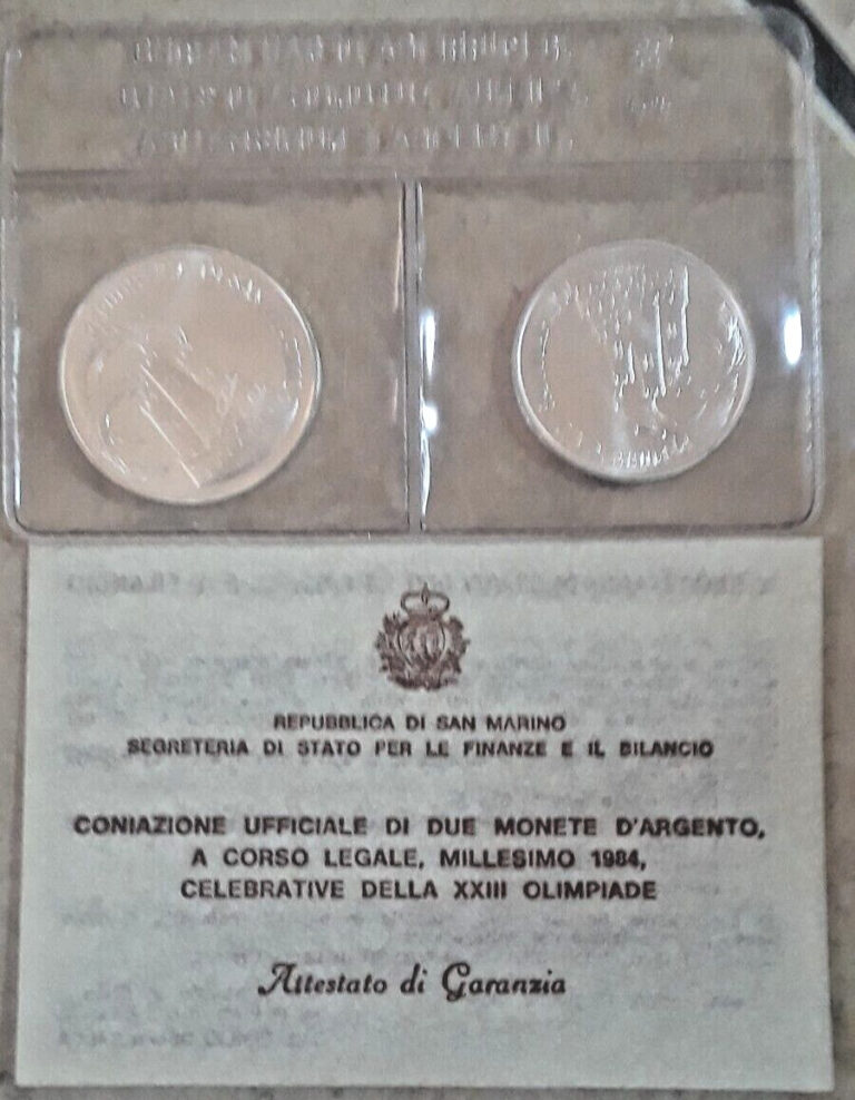 Read more about the article Rare SAN MARINO 1984 1000 and 500 LIRE COMMEMORATIVE SILVER COINS Sealed With COA