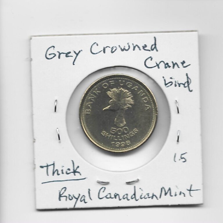 Read more about the article Uganda 500 Shillings 1998 K69 Grey Crowned Crane Thick coin Royal Canadian Mint