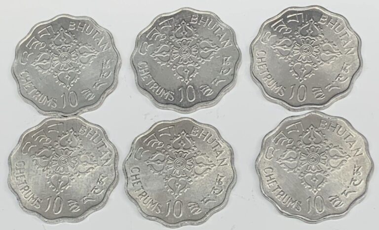 Read more about the article # C5935   BHUTAN   10  CHETRUMS   COINS     1975  ( 6 COINS ALL ALIKE )