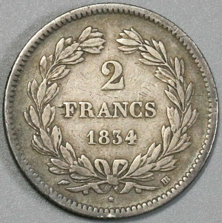 Read more about the article 1834-BB France 2 Francs VF Louis Philippe Strasbourg 77K Silver Coin (23120303R)