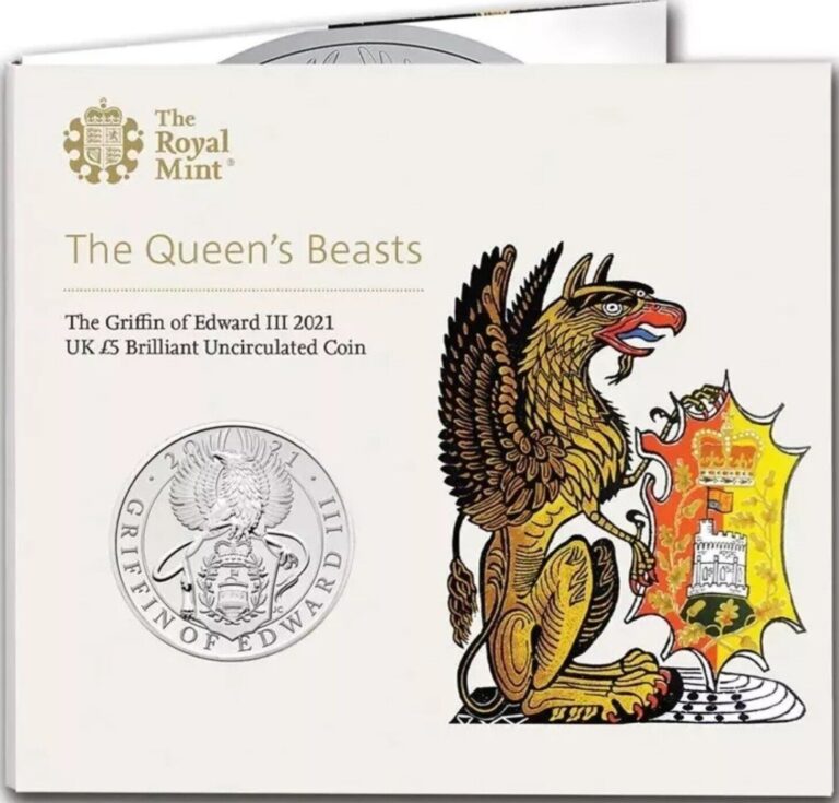 Read more about the article 2021 Queen’s Beasts THE GRIFFIN OF EDWARD £5 5 Pounds BU Coin Cupro-Nickel Clad