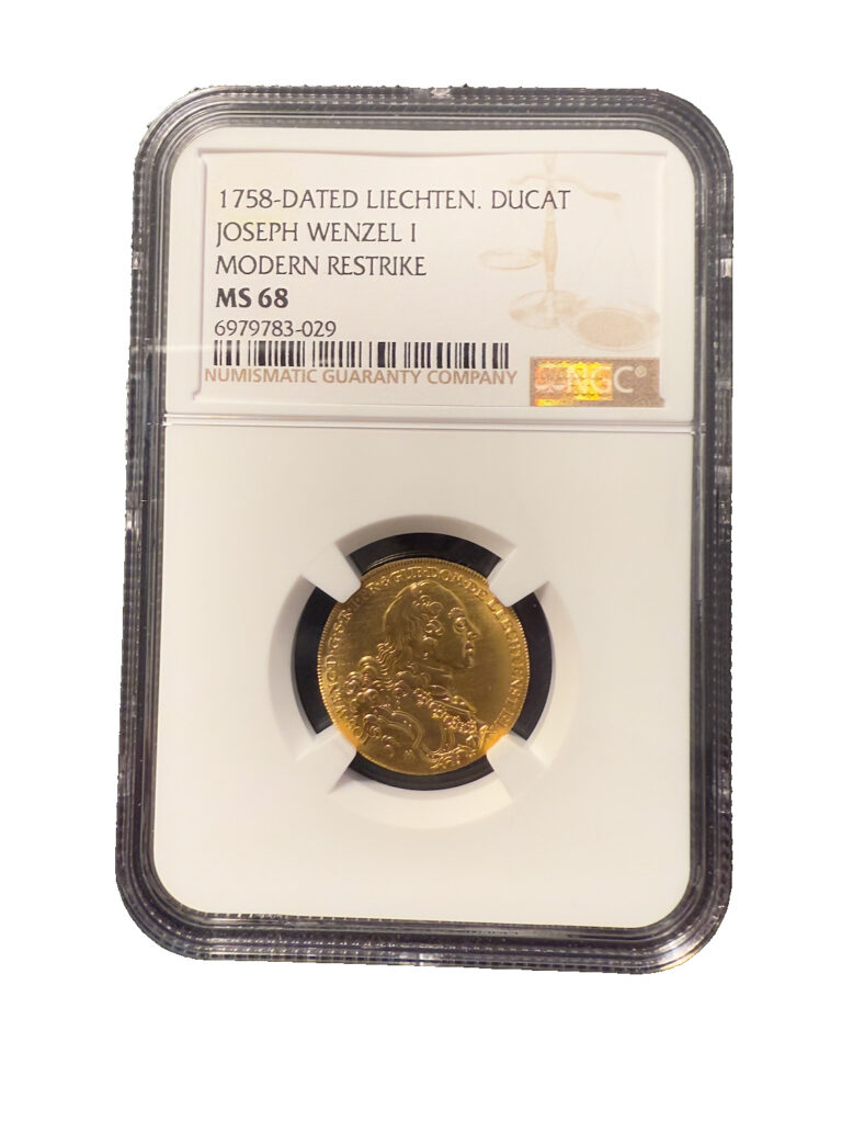 Read more about the article Liechtenstein 1758 Gold Ducat Restrike NGC MS68 Joseph Wenzel I