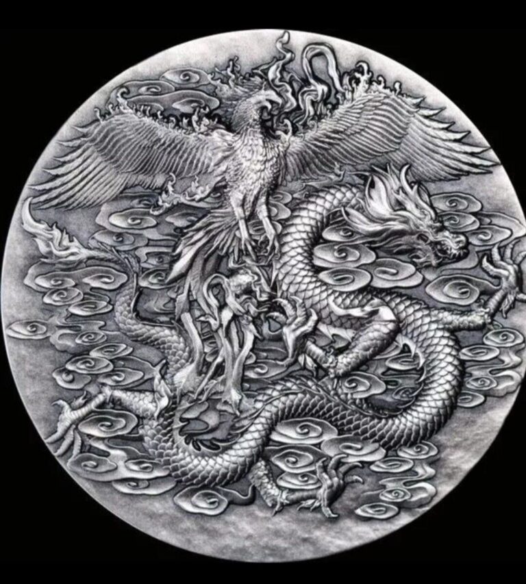 Read more about the article 2023 Gabon Double Dragon and Phoenix Antique Finish 1.8 oz Silver Coin S/N #51