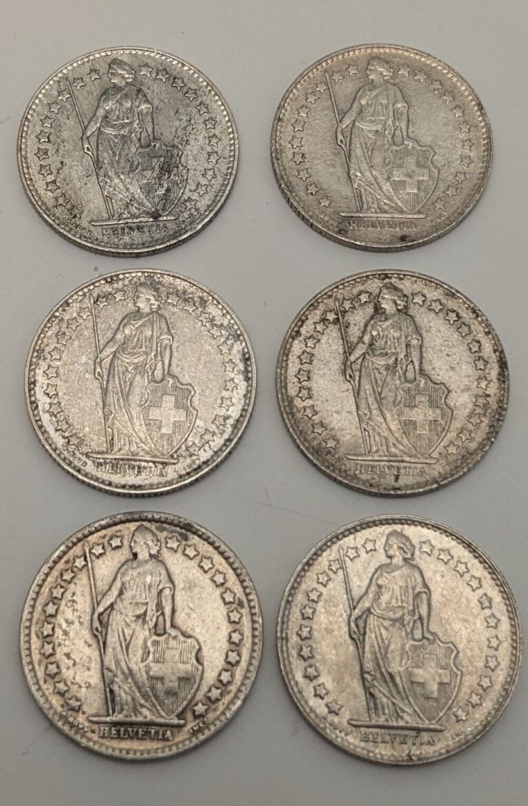 Read more about the article Vintage Switzerland Silver LOT OF 6 COINS 1932-1953 1/2 Franc