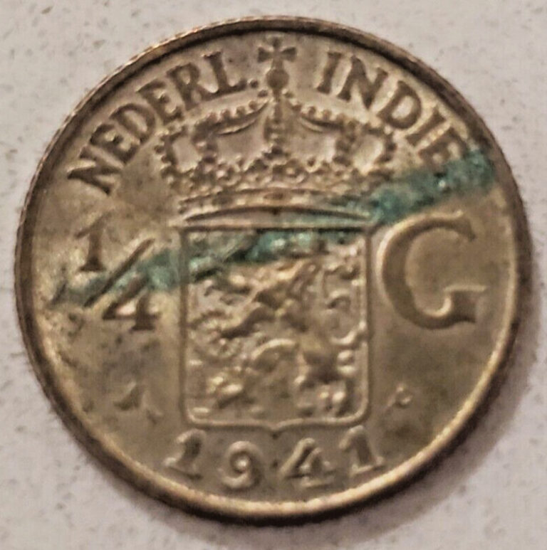 Read more about the article RARE 1941 P Netherlands East Indies ¼ Gulden Coin WWII Indonesia 72% Silver