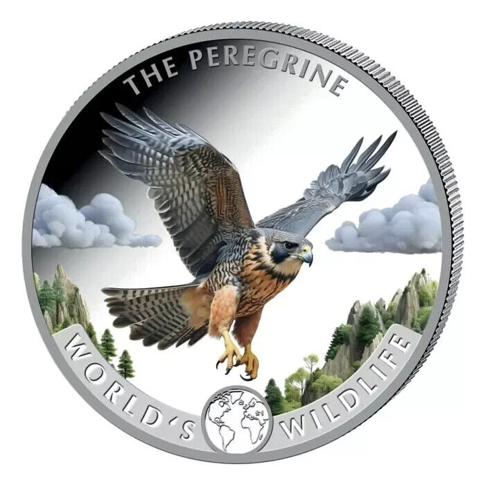 Read more about the article 2024 Congo World’s Wildlife Peregrine Falcon COLORIZED 1 oz silver coin LOT#785