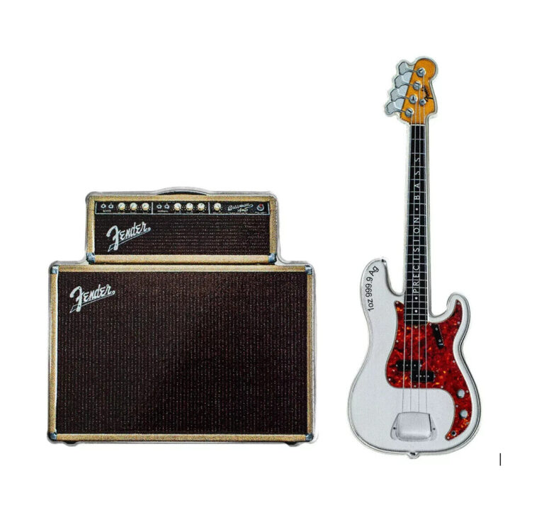 Read more about the article 2023 Solomon Islands Fender Dynamic Duos P-Bass and Bassman Amp 2 x 1 oz Silver