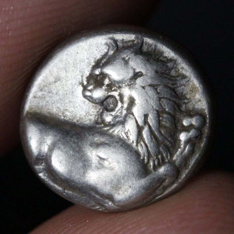 Read more about the article Chersonesos Coin Ancient Greek Silver Hemidrachm Roaring Lion 400BC Thrace Ch VF