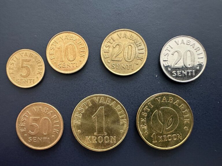 Read more about the article Estonia 1992-2008 Set of 7 Circulation Coins. 5 Senti to 1 Kroon.  Random Years.