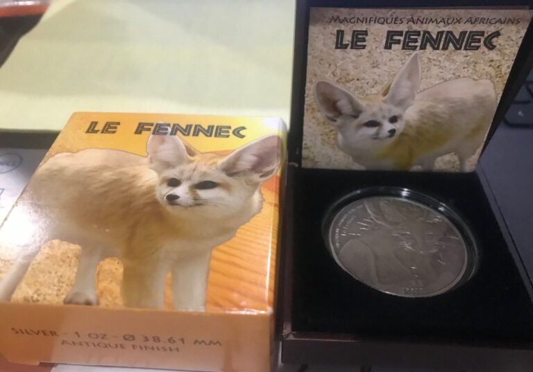 Read more about the article Rare 2013 Niger 1000 Francs 1 OZ Antique Silver Fennec Fox -mintage 1000-Box/COA