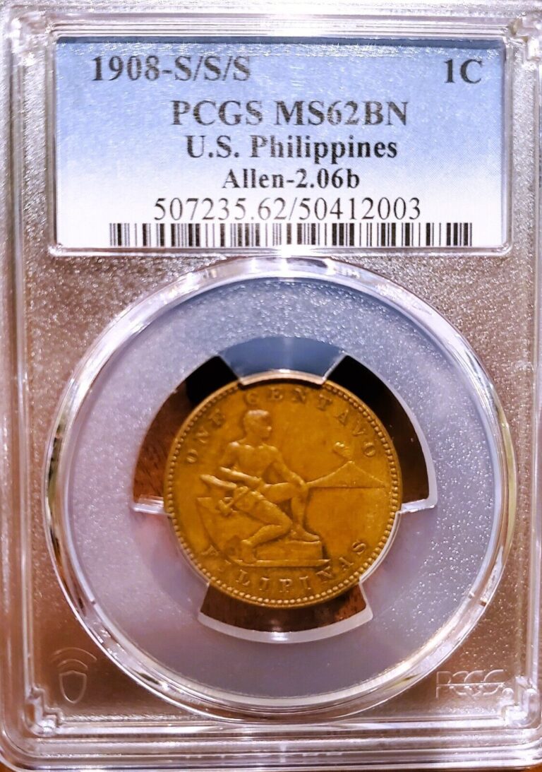 Read more about the article 1908-S/S/S PHILIPPINES 1 CENTAVO ~ ALLEN 2.06b ~ NICE UNCIRCULATED PCGS MS-62