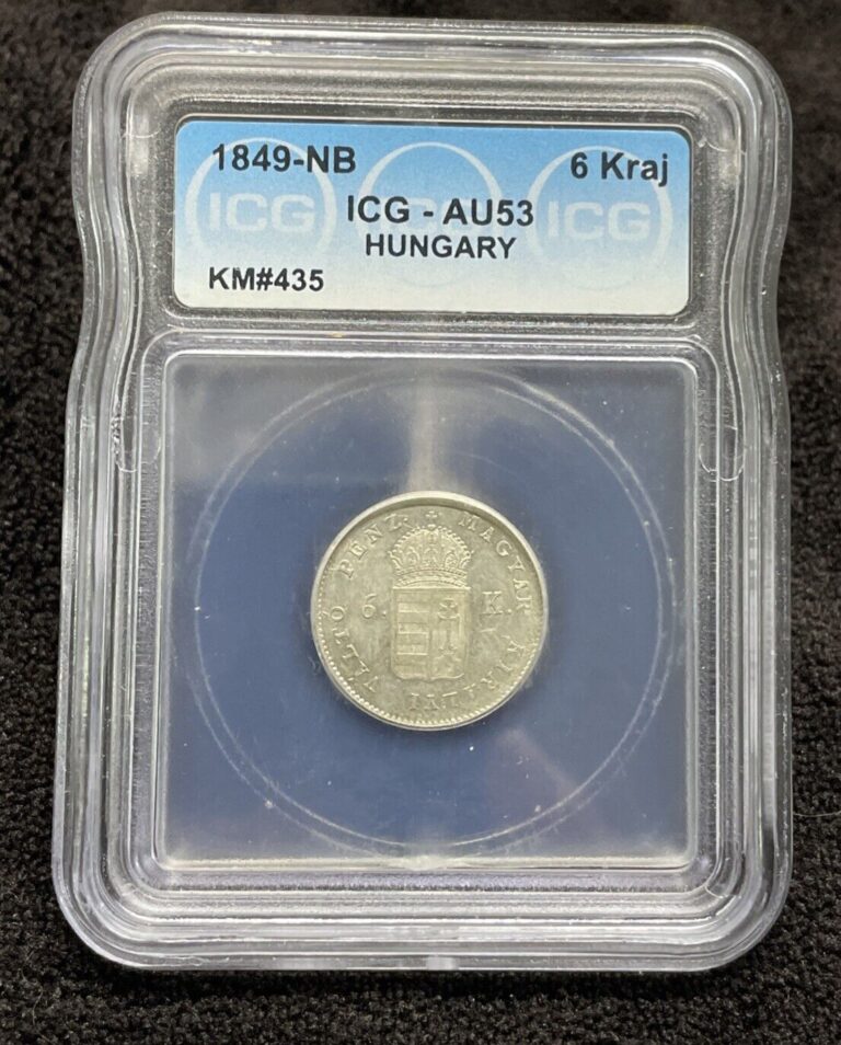 Read more about the article 1849-NB Hungary 🇭🇺 Hat 6 Krajczar Silver Coin ICG AU 53