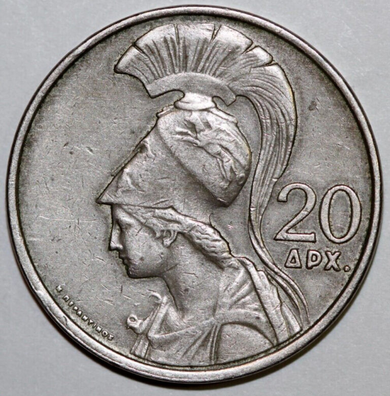 Read more about the article Greece  1973  20 Drachmai  Athena  Phoenix   –   Foreign Coin 29mm