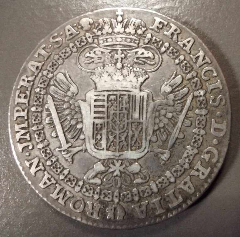 Read more about the article 1765(b) Austrian-Netherlands Kronenthaler Very Fine Silver Coin – Francis I