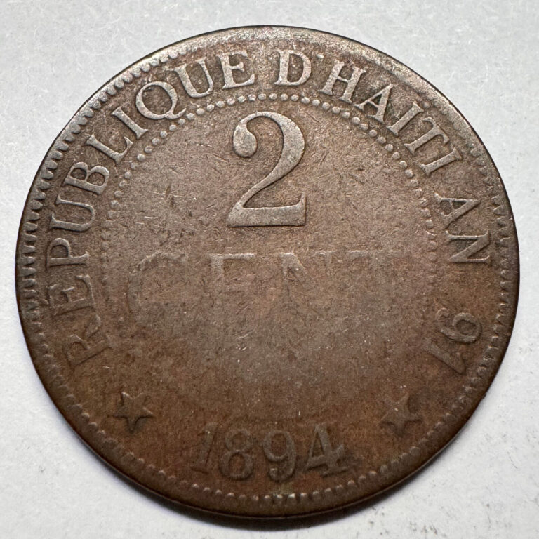 Read more about the article 1894 Haiti 2 Cents – Lower Details – Beautiful Coin – Lot #A200-43