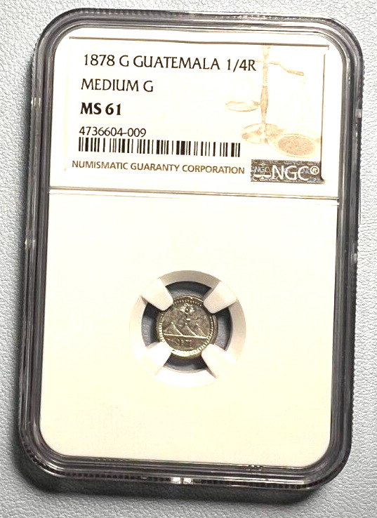 Read more about the article 1878 G Guatemala 1/4 Real Medium G NGC MS 61- Rare