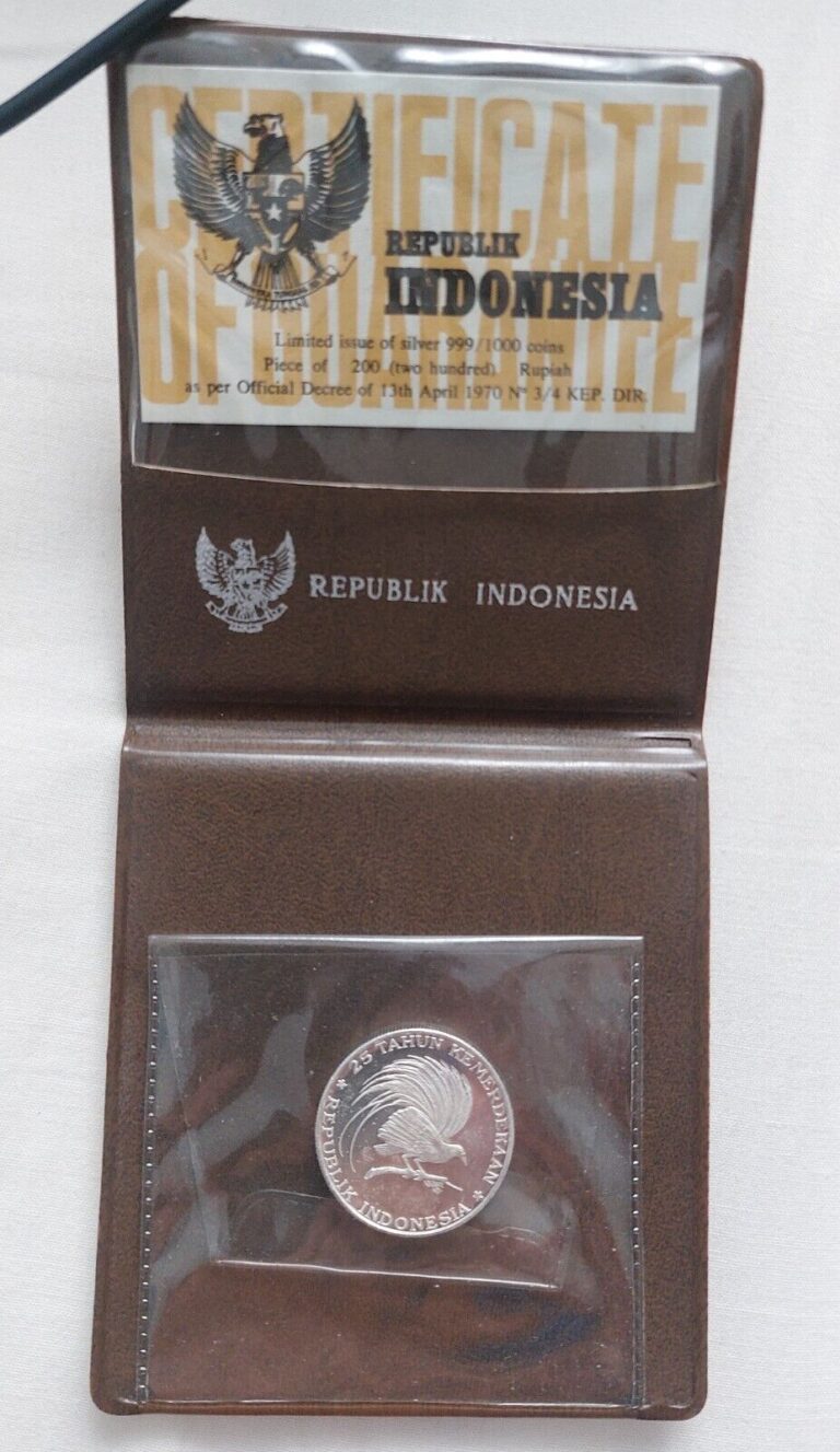 Read more about the article INDONESIA SILVER PROOF 200 RUPIAH COIN 1970 YEAR KM#23 PARADISE BIRD COA