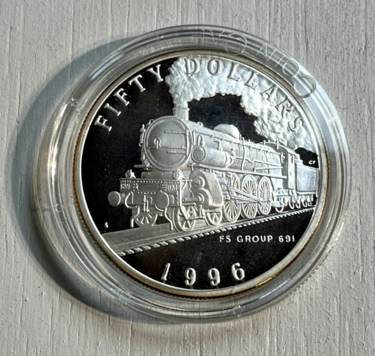 Read more about the article 1996 Fifty Dollars 999 Silver Proof Coin Marshall Islands $50 Mallard Line Train
