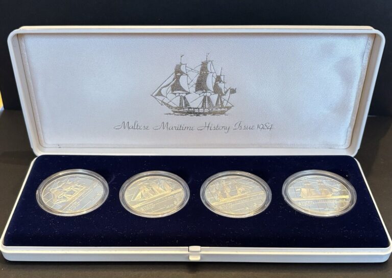 Read more about the article 1984 Malta Coin Set: 4 Sterling Silver Coins  Maritime History With Case!!